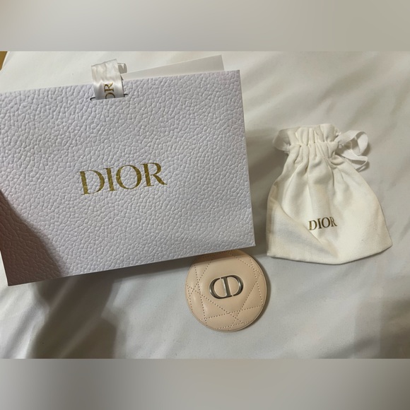 Dior Other - Dior Beige Quilted Leather Compact Mirror with Silver CD Logo